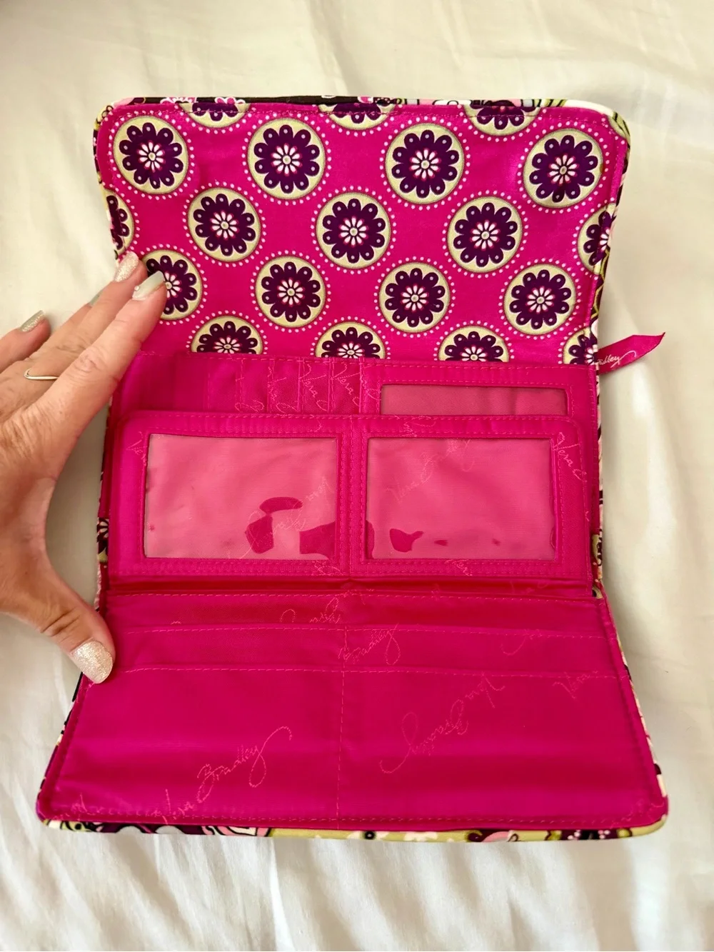 Vera Bradley Retired Print Quilted Trifold Wallet Pink Floral